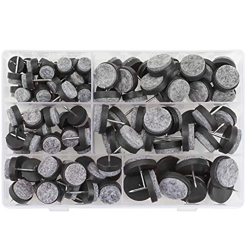 110PCS Furniture Pad Nails, Black Nail-on Slider Glide Felt Pads with Storage Box for Furniture Chair, Stools and Table Leg Feet, 6 Sizes - 14mm/ 17mm / 20mm / 22mm / 24mm / 28mm