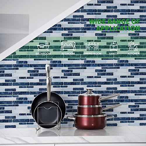 LONGKING Self-Adhesive Kitchen Backsplash, Marble Look Decorative Tiles (10 Tiles) (Dark Blue) - color: Dark Blue