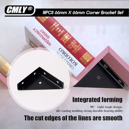 Corner Brace Brackets, 18Pcs 66mm x 66mm Black Corner Braces for Wood - size: Large, style: 18-Pack