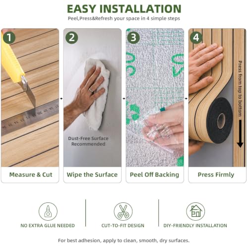 Elvone Peel and Stick PVC Slat Wood Wall Panel, Oak, 118" x 15.7" - color: Oak, size: 15.7" x 118"