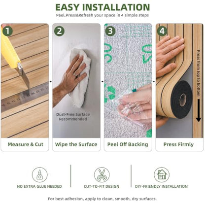 Elvone Peel and Stick PVC Slat Wood Wall Panel, Oak, 118" x 15.7" - color: Oak, size: 15.7" x 118"