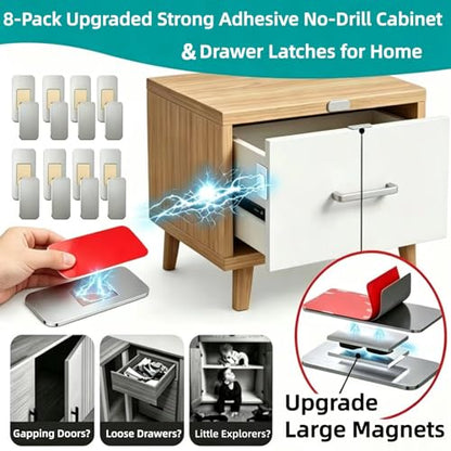 8 Pack Magnetic Cabinet Door Catch, Ultra Thin Adhesive Cabinet Magnets for Closure, No-Drill Stainless Steel Drawer Latch for Kitchen, RV, Closets, Wardrobe -0.08 Inch Thicknes (Silver) - color: Silver