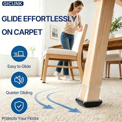 GICUNK 28 Pcs Chair Leg Floor Protectors for Carpet Square Clear - size: Square L