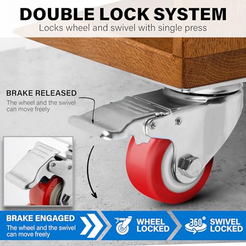2.5 Inch Caster Wheels Heavy Duty Casters Set of 4, 1500 LBS Load Capacity - color: Red & Silver, size: 2.5 Inch
