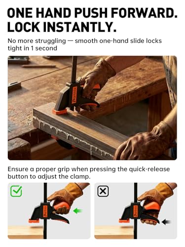 [300LB Heavy-Duty] Bar Clamps for Woodworking, 4 x 6" and 2 x12" Wood Clamps for Woodwork, Quick Grip F-Clamps with 2.75 In Deep Reach, Trigger Clamps for Cabinet Glue Ups Drawer