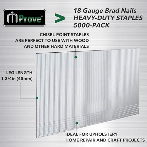 MProve Heavy Duty 18-Guage 1-3/4in (45mm) Electro-Galvanized Brad Nails [5,000 Nails] - size: 1-3/4in (45mm)