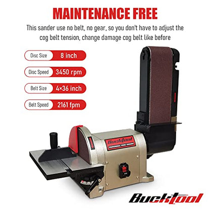 BUCKTOOL Bench Belt Disc Sander for Woodworking,4x36" Belt,8" Disc,5A - size: 3/4 HP & 4"x36" & 8"