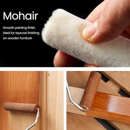Voomey 4-Inch Mini Paint Roller Set – Microfiber & Mohair Rollers, 2-Inch Angle Brush, 4-Inch Roller Frame for Cabinets, Furniture, Baseboards & Trim - size: 4inch 15pcs