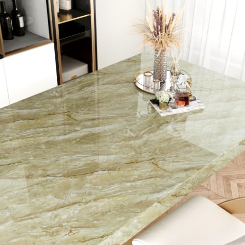 Beige Green Marble Contact Paper for Tables 17.7"x120" Glossy Peel and Stick Countertops Waterproof Kitchen Wallpaper Self Adhesive Faux Marble Vinyl Wrap for Desk Bathroom Cabinets Walls - size: 17.7" x 120"