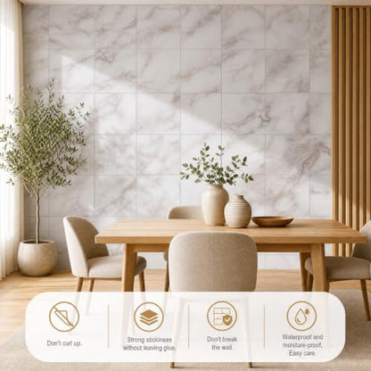 10 Pack Bathroom Wallpaper, Peel and Stick Waterproof Wall Tiles. Cracked Porcelain Texture, Ideal for Kitchen Backsplash, Living Roomand Shower Area Decor.（Not Real Tiles）