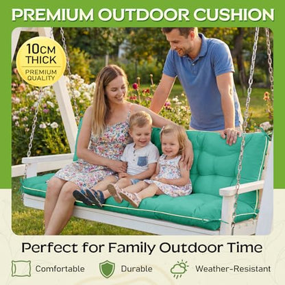 Oxford Fabric Swing Cushions with Backrest & Tie Straps for Patio Bench - color: Aqua Blue
