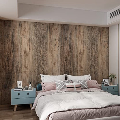 3yecao 16"×591" Large Size Thick Brown/Grey Wood Wallpaper Peel and Stick - color: Brown, size: 16" x 591"