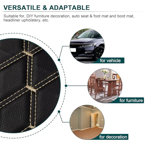 1 Yard Vinyl Fabric Upholstery Faux Leather Fabric,Black(Beige Thread) - color: Black(beige Thread), size: Style-B