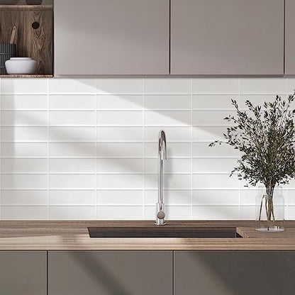 Alwayspon 12×12inch×10Pcs 2.5mm Thick Version White 3D Vinyl Backsplash Tiles, Self-Adhesive Peel and Stick Wall Tile Stickers Stick on Subway Tiles for Kitchen Bathroom Wall - color: White