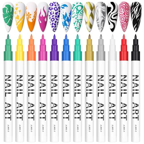 Kalolary 3D Nail Art Pens Set 12 Color Nail Art Marker Graffiti Dotting Pen - color: A