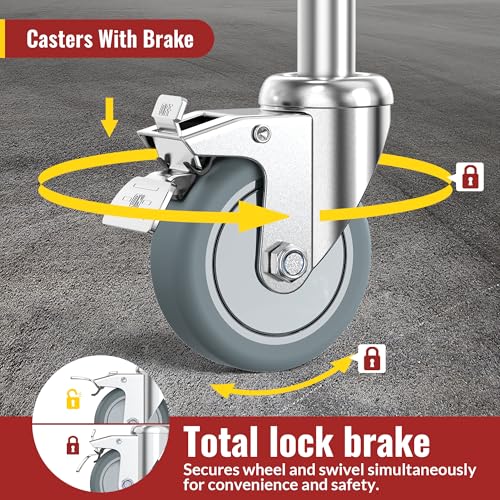 HOLKIE Stem Caster Wheels 3 inch Locking Casters Set of 4, 7/16-Inch Stem Diameter Swivel Castor Heavy Duty TPR Rubber Replacement Castors for Cart, Stool, Mop Bucket, Grill, Shop Vac - style: 3 inch-165LBS(With Brake)