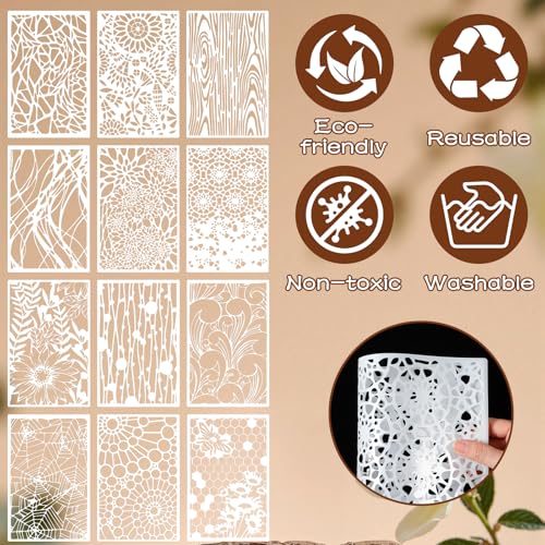 12PCS Stencils for Painting, Mixed Geometric Flower Stencils Kit