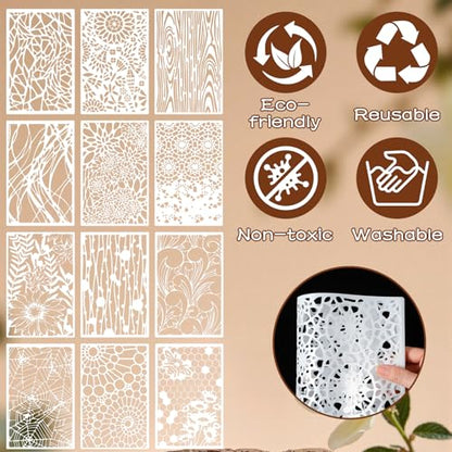 12PCS Stencils for Painting, Mixed Geometric Flower Stencils Kit