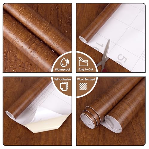 Wood Grain Contact Paper Peel and Stick Wallpaper for Cabinets Furniture - color: Reddish Brown, size: 17.7" x 393"