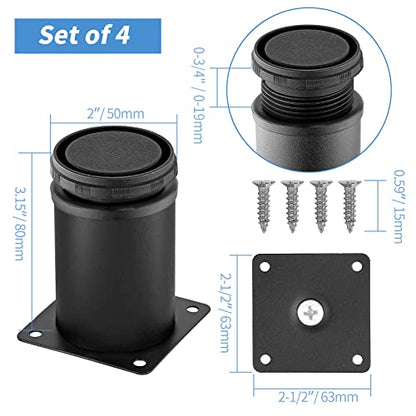 Stainless Steel Adjustable Furniture Legs 3 Inch - Black - 4pcs - color: Black, size: 3"