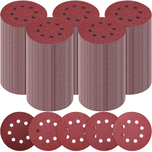500 Pcs 5 Inch 8 Hole Sanding Discs, 60/80/120/220/320, Red - color: Red, size: 60/80/120/220/320