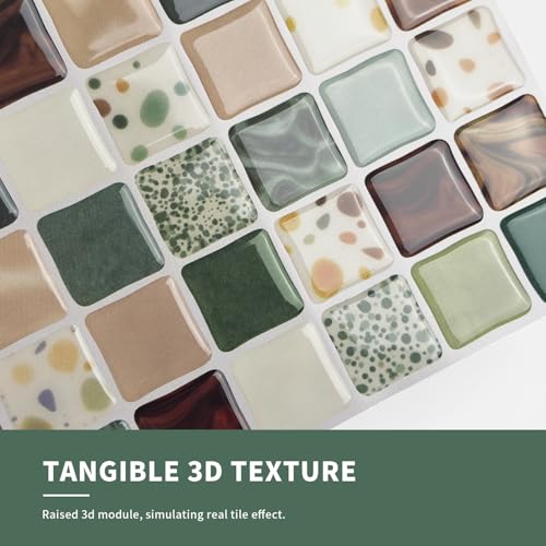 VICCI 20-Pack 6x6 Peel and Stick Backsplash 3D Mosaic Tiles - color: Earth Multi-color