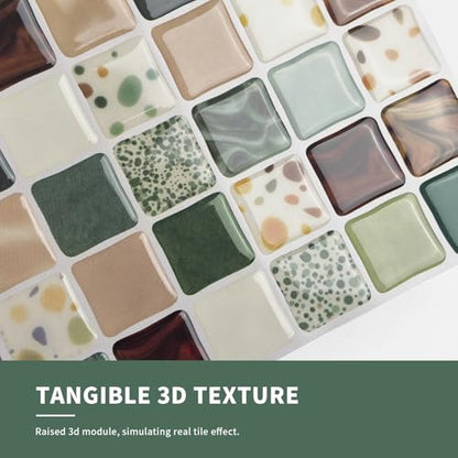 VICCI 20-Pack 6x6 Peel and Stick Backsplash 3D Mosaic Tiles - color: Earth Multi-color