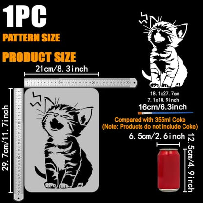 FINGERINSPIRE Little Cat Stencils with a Brush 11.7x8.3Inch Cute Meow Kitten Painting Stencils Cartoon Cat Pattern Stencil Animal Themes PET Template for Wood Floor Tile Wall Fabric Furniture DIY - color: Little Cat