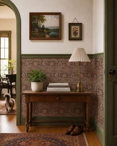 Tribal Geometric Brown Peel and Stick Wallpaper Removable Boho 9in×19.7ft - color: Tribal Brown