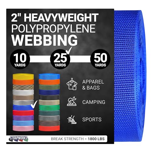 Strapworks Heavyweight Polypropylene Webbing - Heavy Duty Poly Strapping for Outdoor DIY Gear Repair - color: Royal Blue, size: 2" x 25 yard