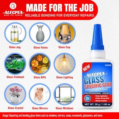 ALECPEA Glass Glue Clear, 30g Thin Super Glue for Glass with 3 Droppers - color: Glass Glue
