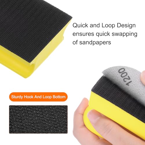 HARFINGTON 3pcs Hand Sanding Blocks Rectangle with Hook and Loop Backing