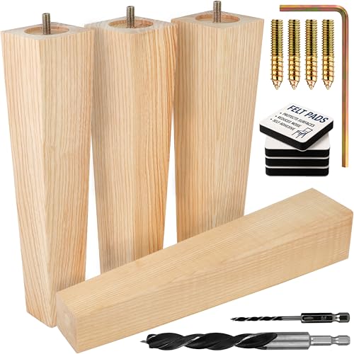 Airy Abode Premium Ash Wood Square Furniture Legs (Full Install Kit) - Pick Your Size and Color - color: Natural Ash Wood, size: 12 Inches