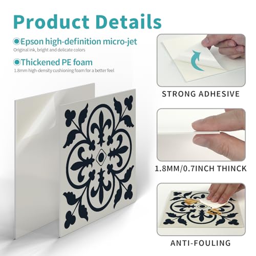 Alwayspon 12 Sheet 6x6inch 3D Thicken Foaming Board Vinyl Backsplash Marble Tiles, Self-Adhesive Peel and Stick Wall Tile Stickers Stick on Subway Tiles for Kitchen Bathroom Wall, Black Floral - color: Black Floral 2