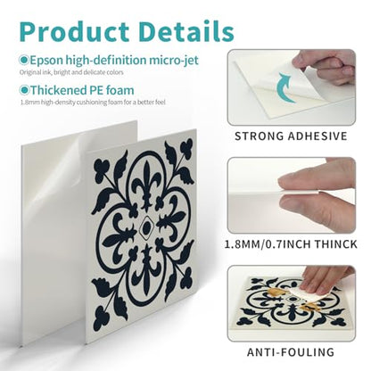 Alwayspon 12 Sheet 6x6inch 3D Thicken Foaming Board Vinyl Backsplash Marble Tiles, Self-Adhesive Peel and Stick Wall Tile Stickers Stick on Subway Tiles for Kitchen Bathroom Wall, Black Floral - color: Black Floral 2
