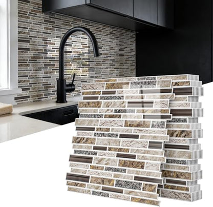 Vieshful Marble Peel and Stick Backsplash, 12 x 12 in, 10 Sheets - color: Dark Coffee Marble Mix, size: 10 Sheets