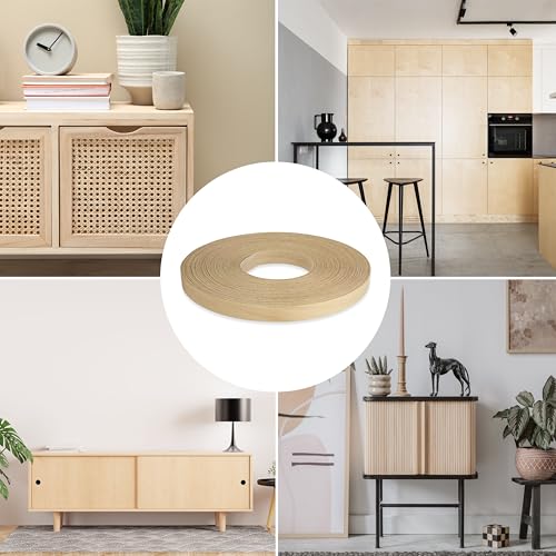 Birch Veneer Edge Banding 1/2 inch x 25 ft Pre Glued Wood Adhesive Edging Trim Tape Iron On Flexible Strips Roll Furniture Laminate Glue Plywood Sheets Strips Sheet Band Formica Glue Bendable - size: 1/2 in x 25 ft