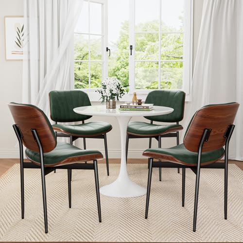 REONEY Dining Chairs Set of 4, Mid-Century Modern Kitchen Chairs, Green - color: Dark Green Shell Strips