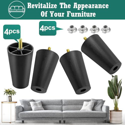 4pcs Plastic Furniture Legs 4" with T-Nuts, M8-1.25 Thread Bolt - size: 4 Inch, M8-1.25 Metric Thread Bolts