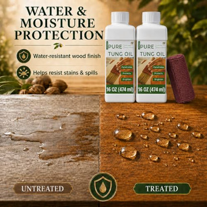 16oz*2 100% Pure Tung Oil, Food Safe Waterproof Wood Finish - size: 16 Fl Oz*2