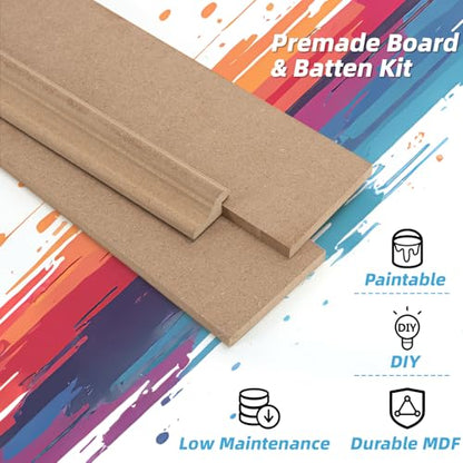 Art3d MDF Premade Paintable Board and Batten Wainscoting Kit, 189 x 54 in - size: 189 x 54 Inch
