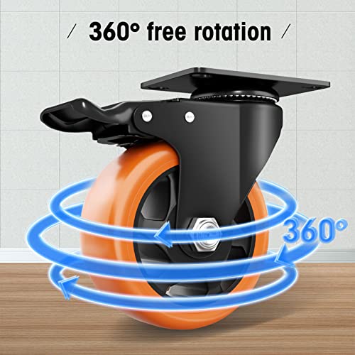 4" Swivel Plate Casters, 1200Lbs Capacity with Brake - color: Orange, size: 4 Inch