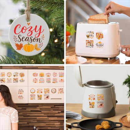 Fall Ornaments for Tree Mini Thanksgiving Transfers Stickers for Glass Jars - style: Fall Vibes