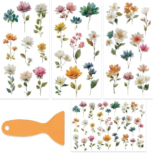 OLYCRAFT 3Pcs/Set Colorful Flower Rub on Transfers for Furniture and Craft 6x12 Inch Floral Furniture Decal Transfer Stickers Rub on Decal with 1pc Scraper for Scrapbook Window Home Decoration - style: Flower