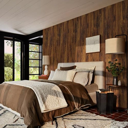Dimoon 394"x15.7" Thickened Texture Brown Wood Grain Vintage Wallpaper Roll - size: 15.7" x 393"