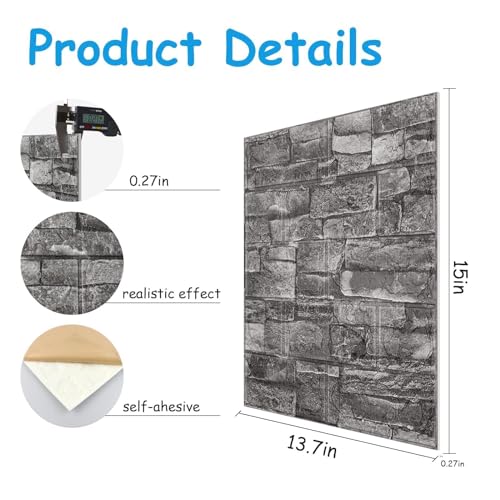 Faux Brick Wall Panels, 10 PCS, Black and Grey - color: Black Rock, size: 10PCS
