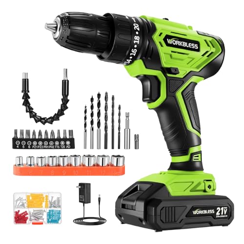 Cordless Drill Set 21V with Battery & Charger 28pcs Bits Green - color: Green