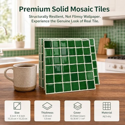3D Mosaic Peel and Stick DIY Backsplash Tiles (24, Emerald Green) - color: Emerald Green