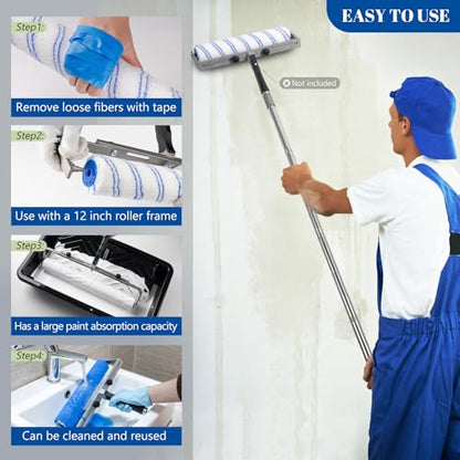 12 Inch Microfiber Paint Roller Covers, 3/8" Nap, 4 Pack - size: 12 Inch Paint Roller Kit, 4 Pack