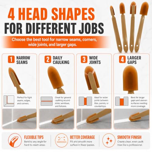 4Pcs Silicone Caulking Tool 3 in 1 Stainless Steel Head Scraper Caulk Remover Sealant for Kitchen Bathroom Window - color: Brown